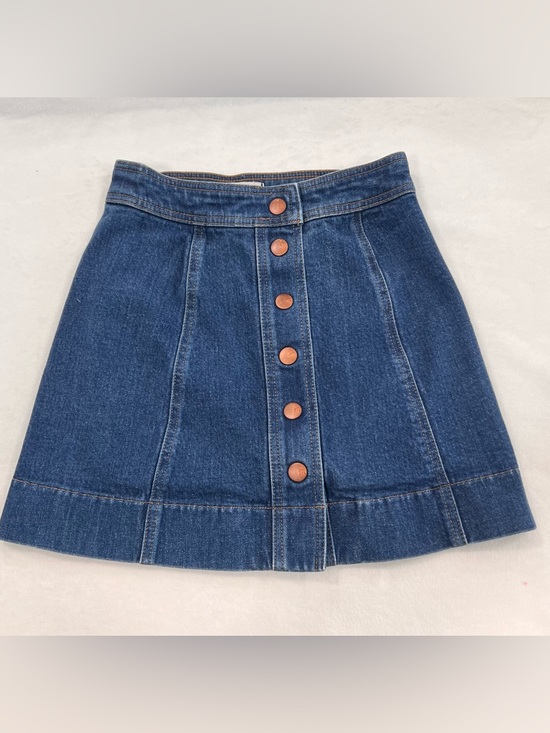 Madewell Dresses & Skirts - Madewell Denim Mini Skirt Button Front A Line Blue Size 00 Stretch Cotton Casual